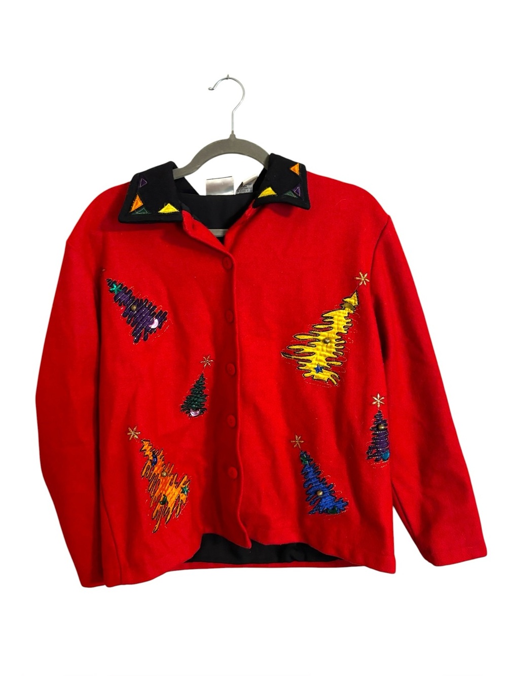 Vintage Take Two Clothing Red Christmas Tree Wool Button Up Blazer Jacket Small
